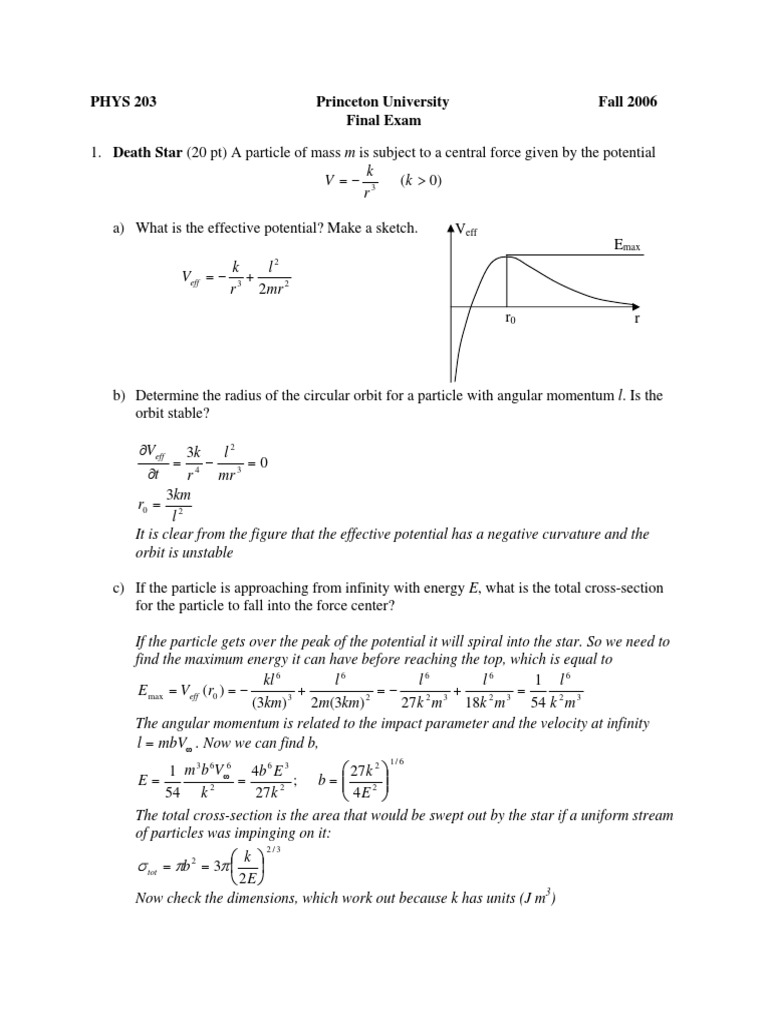 Phys 203 Princeton University Fall 2006 Final Exam: K R K V | PDF ...