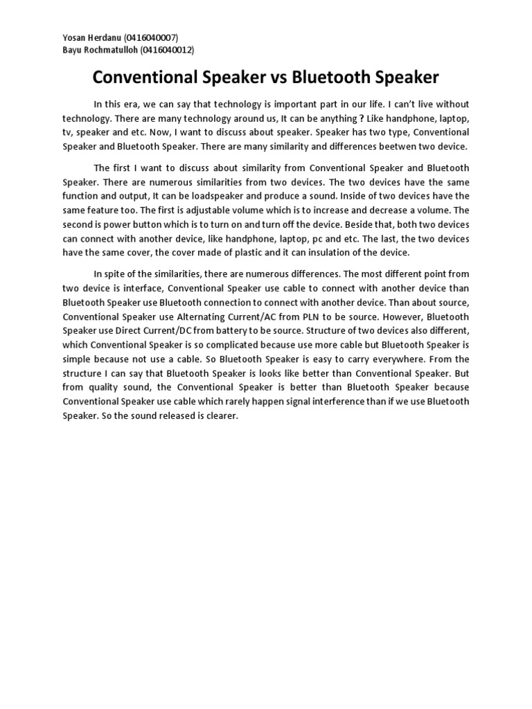 Conventional Speaker Vs Bluetooth Speaker PDF
