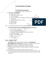 Checklist For Incorporation of Company