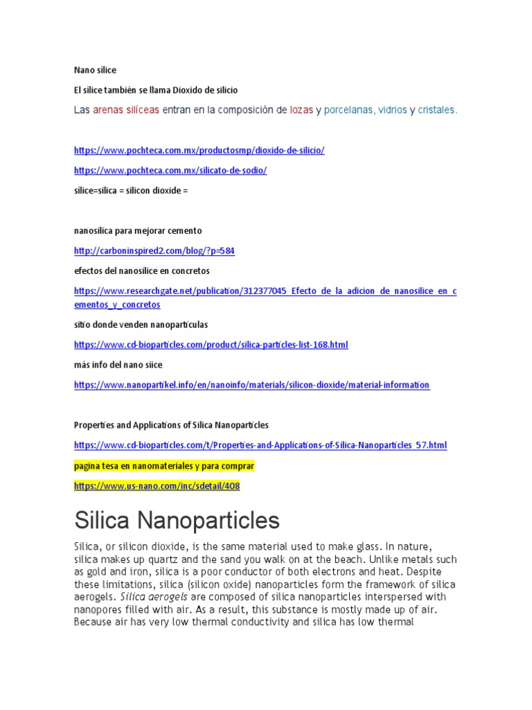 Silica Nanoparticles: Arenas Silíceas Lozas | PDF | Silicon Dioxide ...