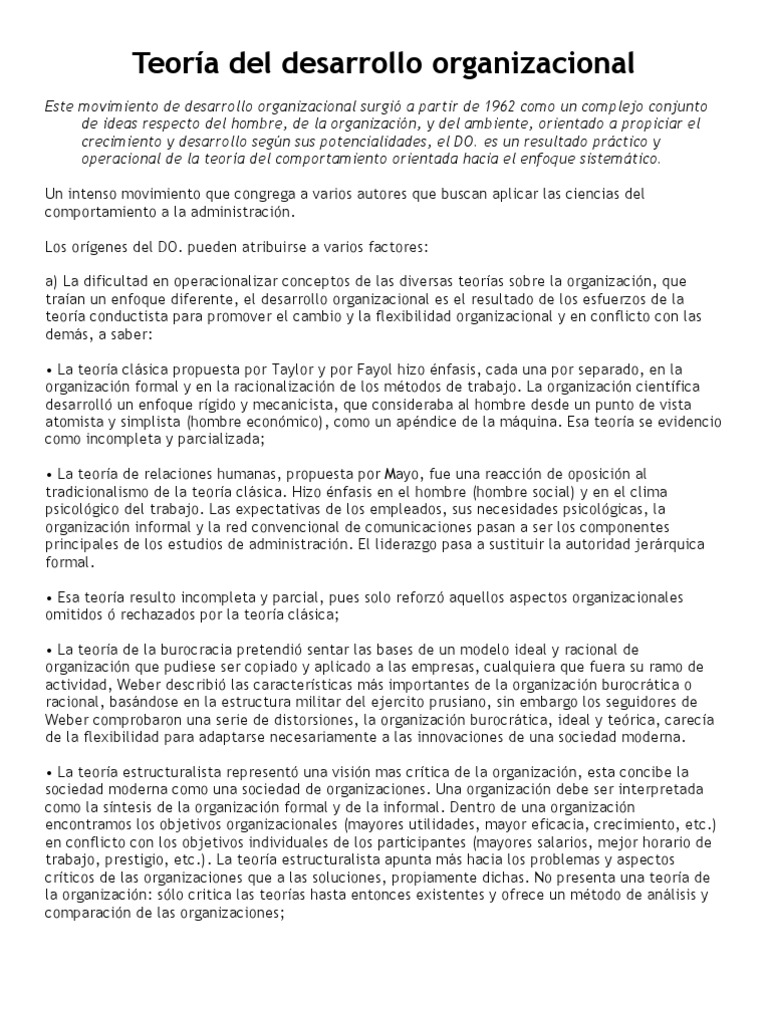 Teoría Del Desarrollo Organizacional | PDF | Desarrollo organizacional ...