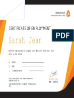 Sarah Jean Kerrigan: Certificate of Employment