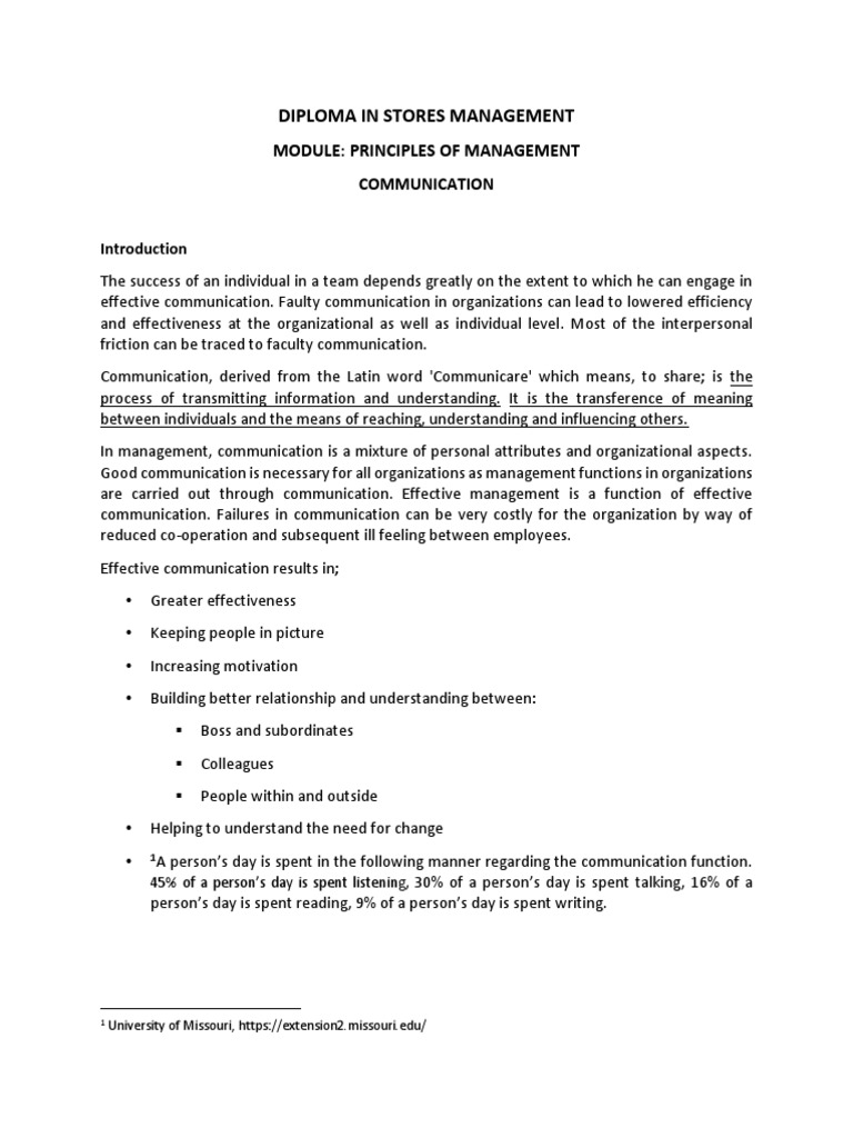 Diploma in Stores Management: Module: Principles of Management | PDF ...
