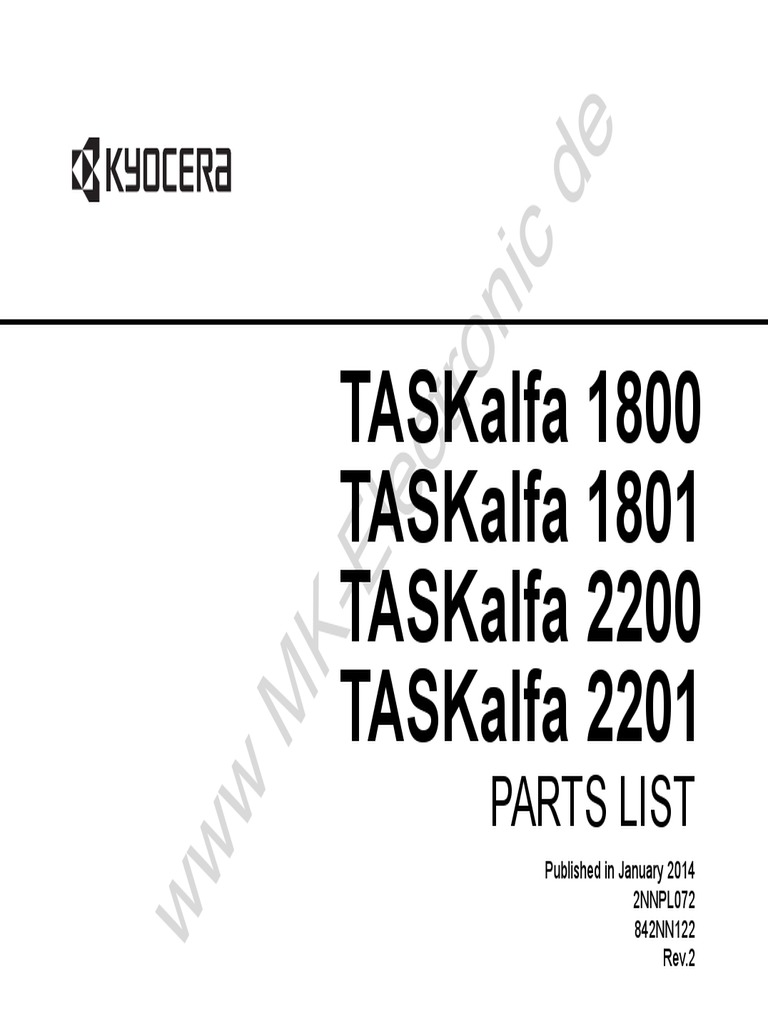 Parts List For Kyocera TASKalfa 1800 And 2200 Series Multifunction.