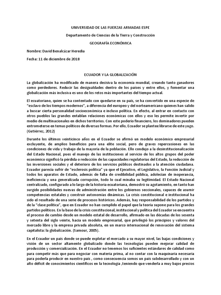 Impacto de la Globalización en Ecuador | PDF | Migración humana | Ecuador
