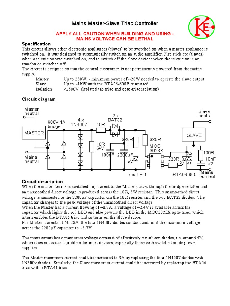 Mains Master-Slave Triac Controller Circuit | PDF | Mains Electricity ...
