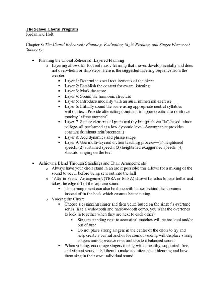 Summary The School Choral Program PDF Singing Choir