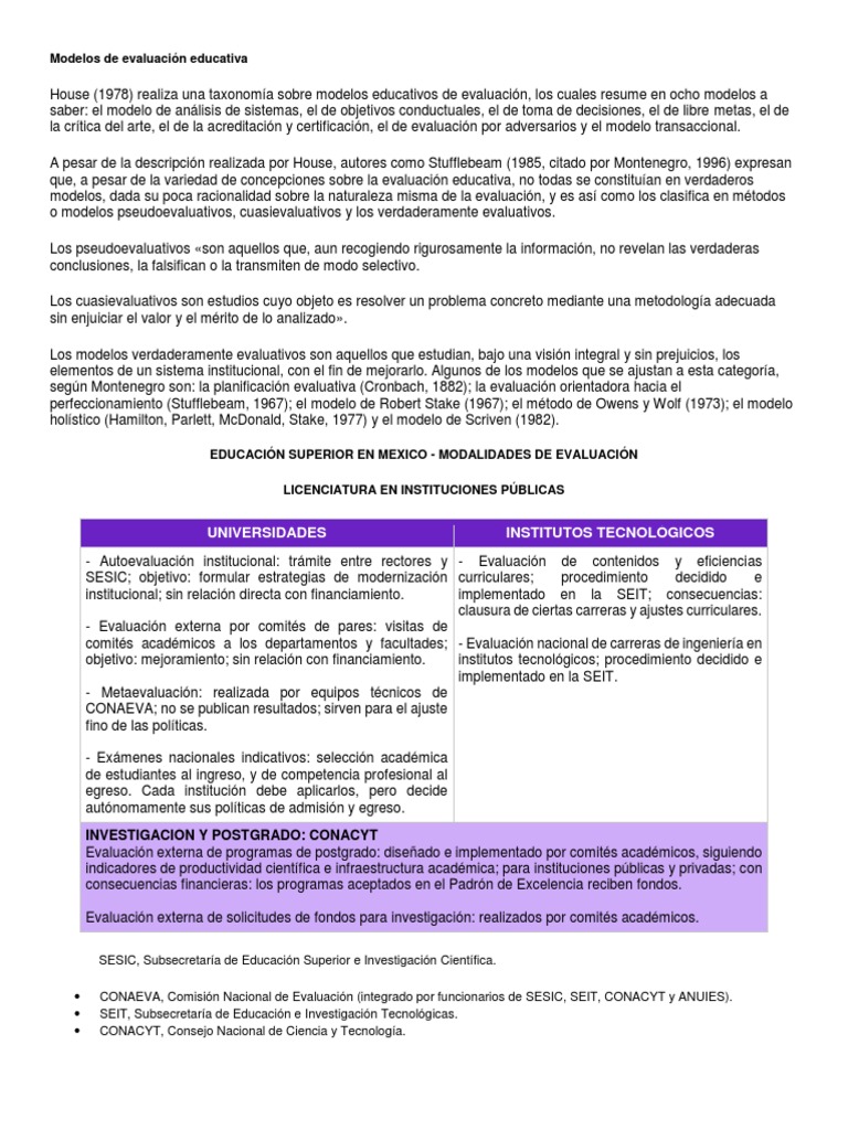 Modelos de Evaluación Educativa | PDF | Evaluación | Institución
