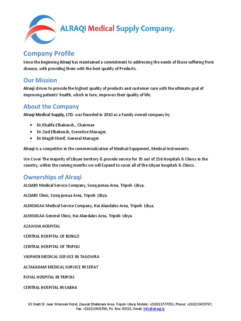 Alraqi Medical Supply Company Profile PDF Tripoli Hospital