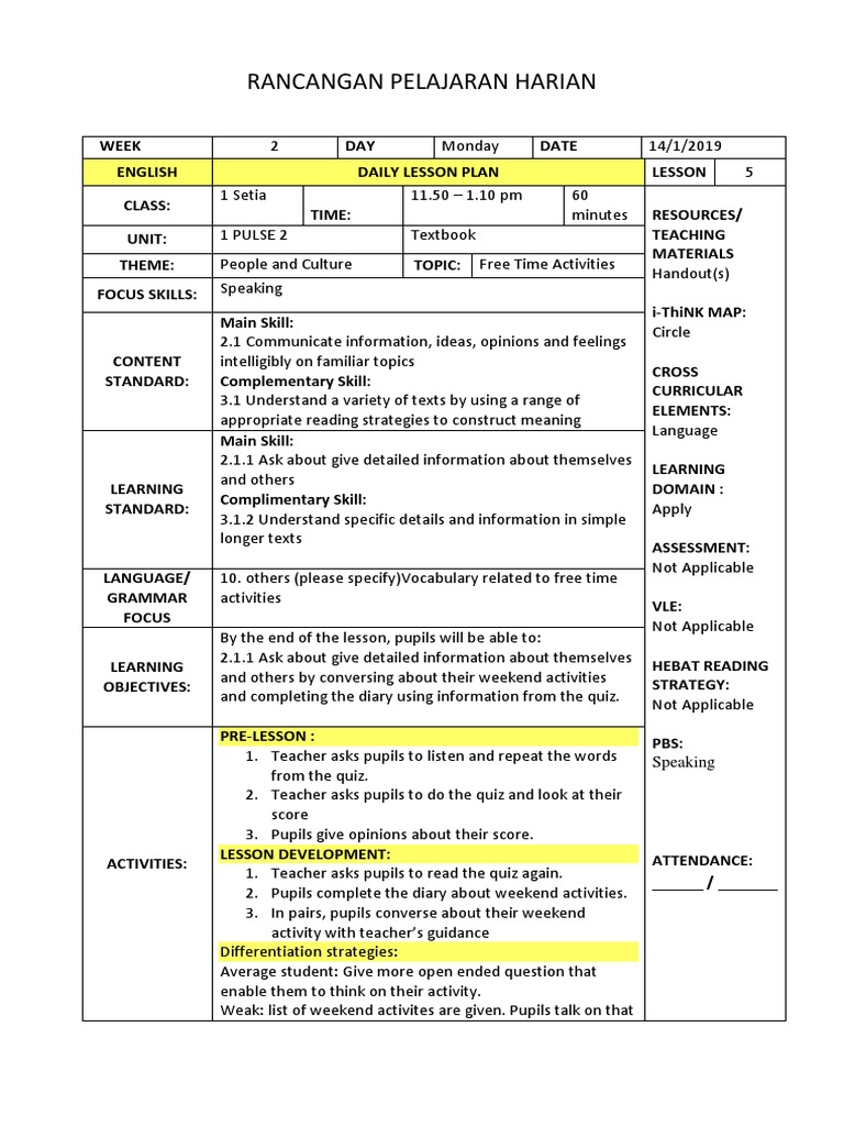 Free Time Activities Lesson Plan | PDF | Lesson Plan | Teachers