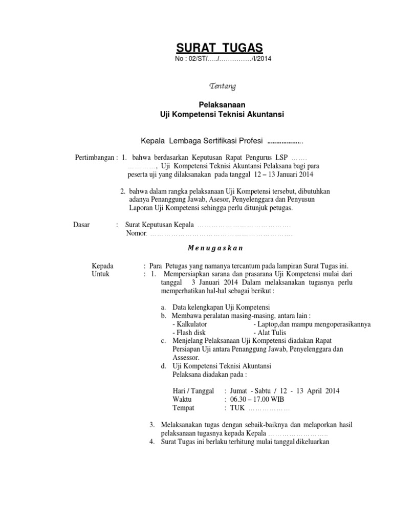 Contoh Surat Tugas