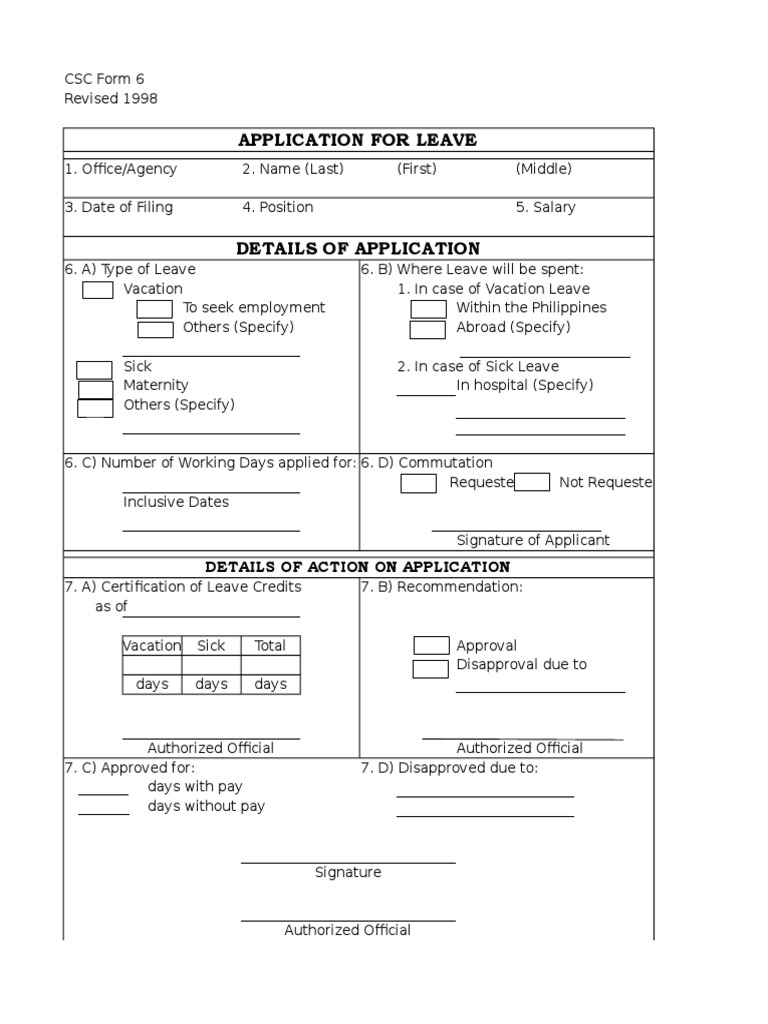CSC Form 6 Leave Application Guide | PDF | Finance & Money Management