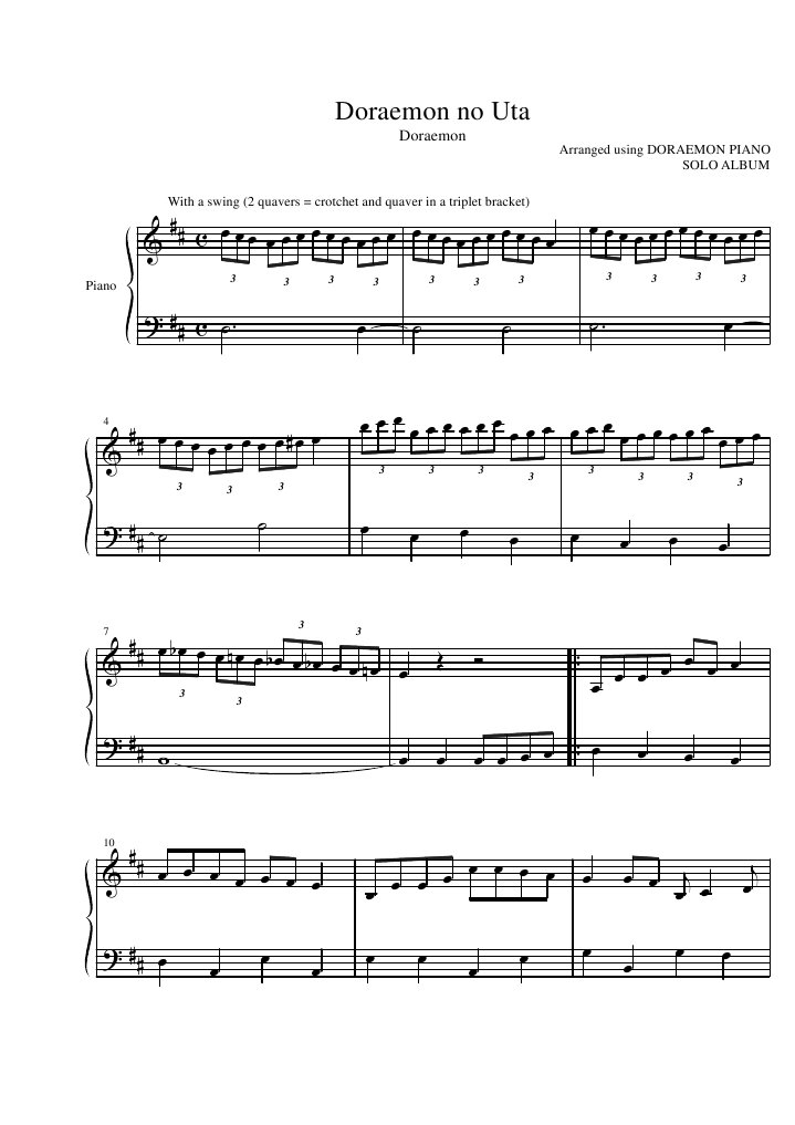 Easy Piano Notes for Doraemon No Uta | PDF