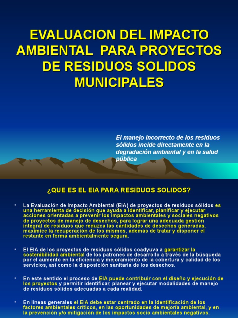 EVALUACION DEL IMPACTO AMBIENTAL PARA PROYECTOS DE RESIDUOS.ppt ...