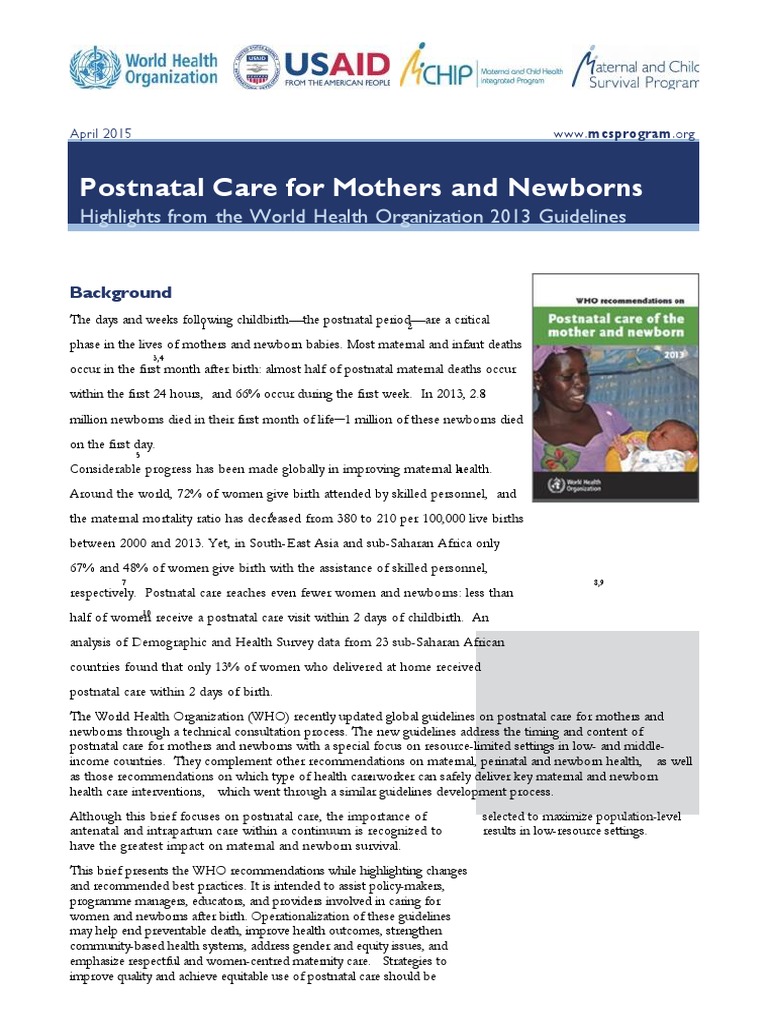 WHO Post Natal | PDF | Postpartum Period | Childbirth