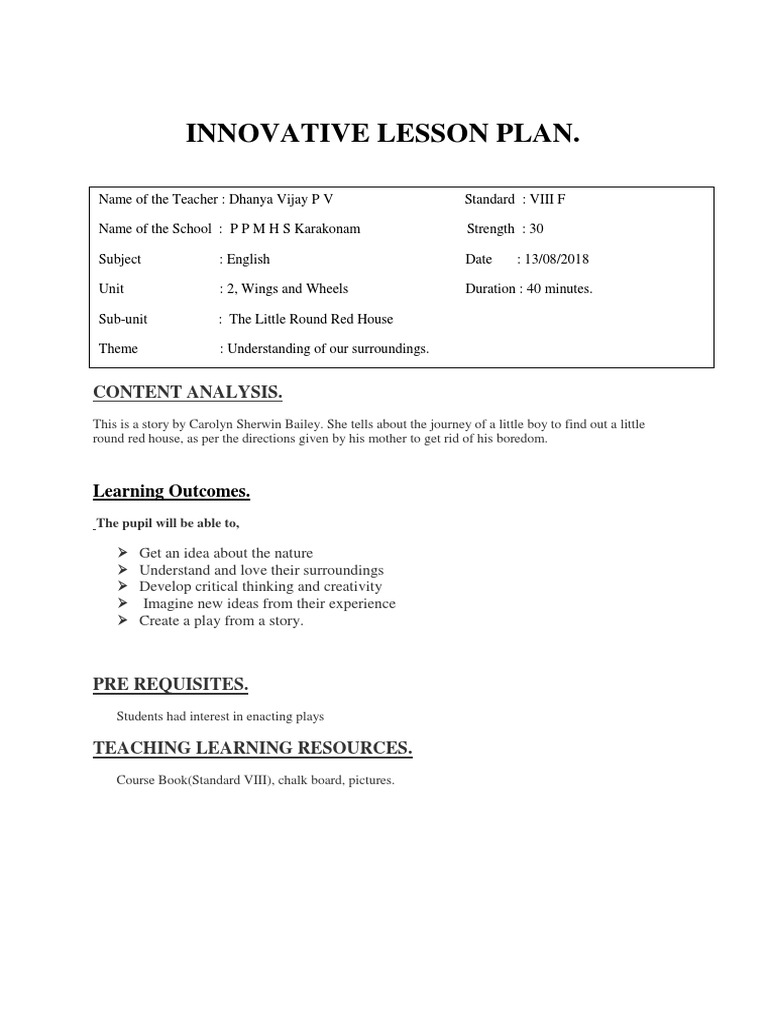 Innovative Lesson Plan | PDF | Lesson Plan | Teachers