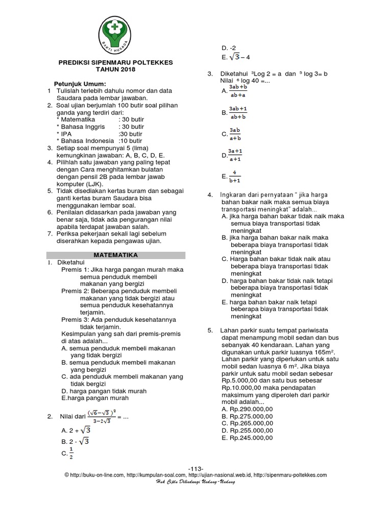 1 Prediksi Sipenmaru Poltekkes 2018 Pdf