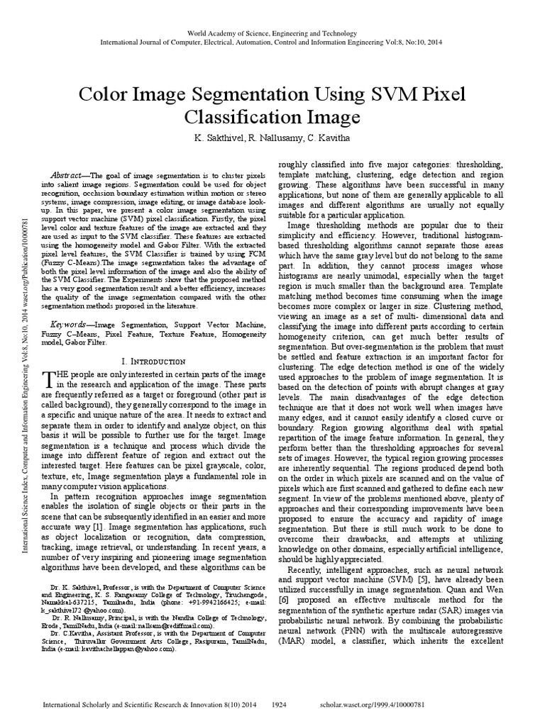 Color Image Segmentation Using SVM Pixel Classification Image PDF | PDF ...