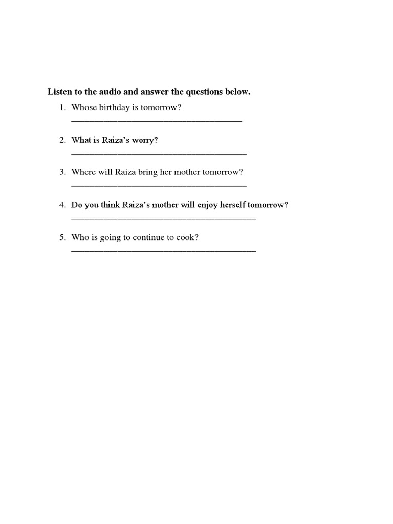 Listen To The Audio and Answer The Questions Below | PDF