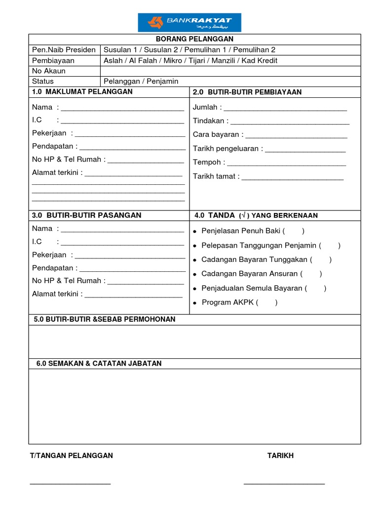 Borang Permohonan Pelanggan Pdf