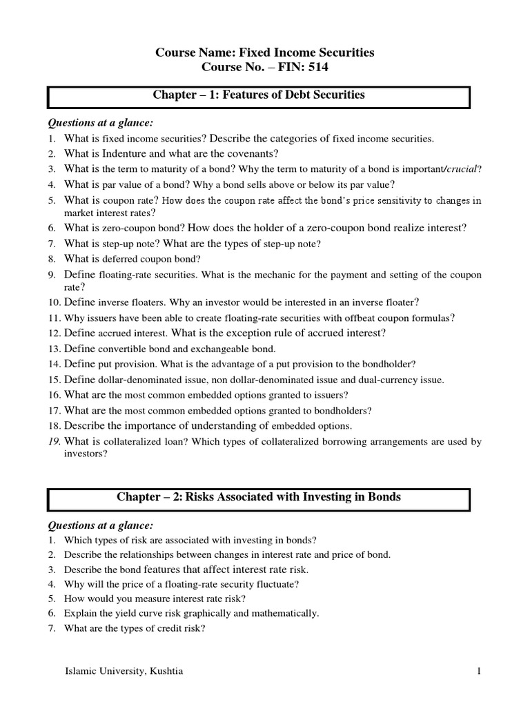 Fixed Income Securities Course Guide | PDF | Yield Curve | Bonds (Finance)