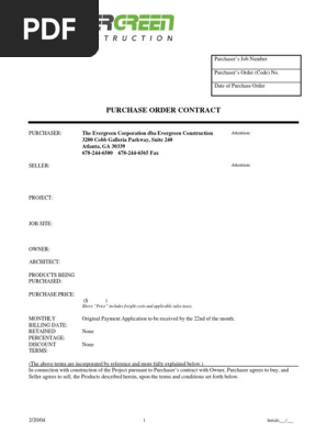 Sample Contract Purchase Order