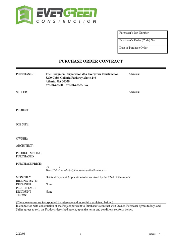 Sample Contract Purchase Order | PDF | Indemnity | Government Information