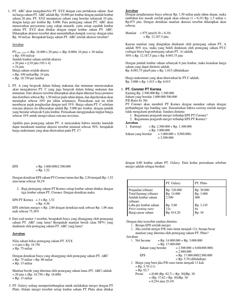 Contoh Soal Akuisisi Dan Merger PDF