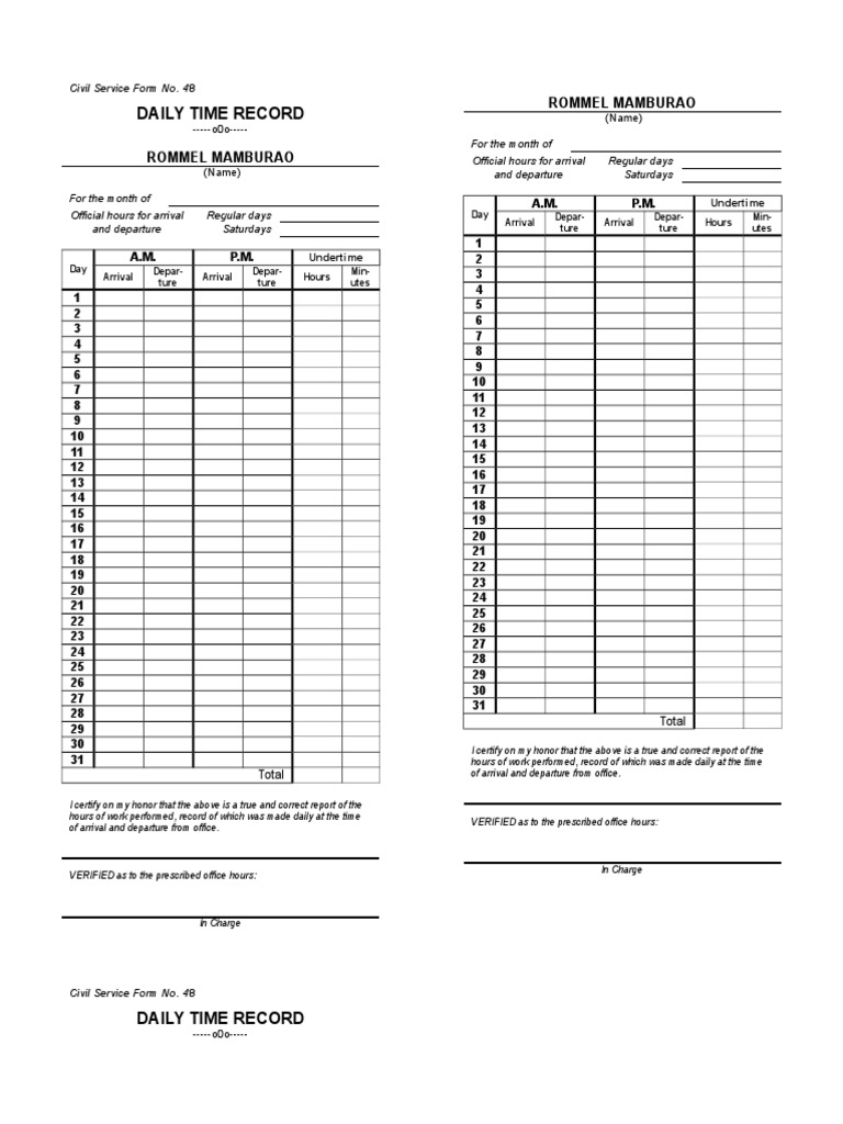 Editable Dtr Form