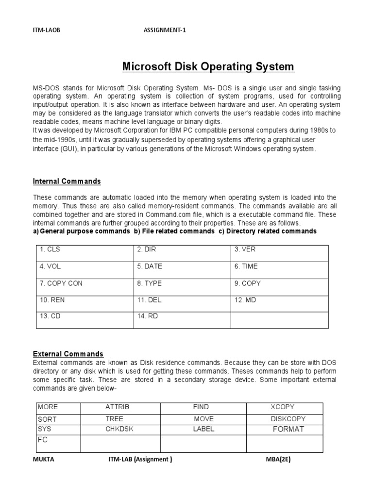 Microsoft Disk Operating System: Internal Commands | PDF | Operating ...