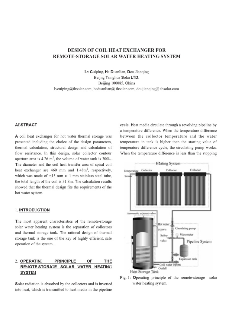 Coil Heat Exchanger Design for Solar Heating | PDF | Heat Transfer ...