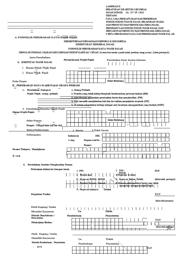 Formulir Perubahan Data Wp Per 20 Tahun 2013