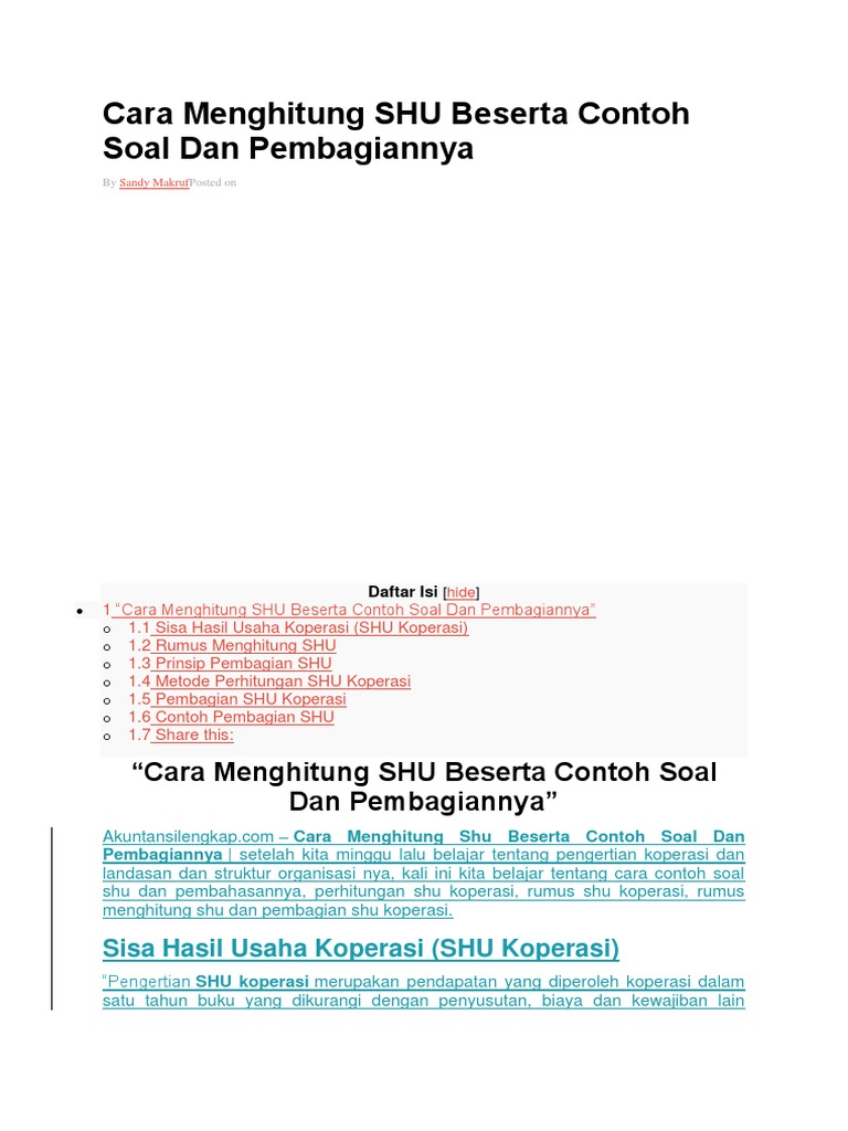 Cara Menghitung Shu Beserta Contoh Soal Dan Pembagiannya