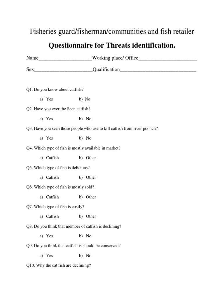 Questionnaire For Threats Identification.: Fisheries Guard/fisherman ...