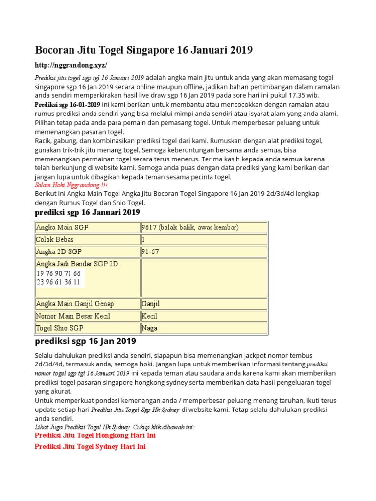 10 Data bocoran sgp nanti sore 16 Desember
