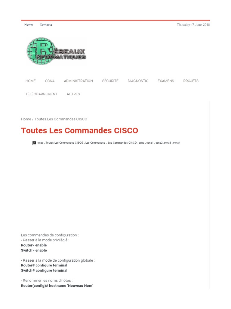 Commandes de Configuration Cisco PDF | PDF | Adresse IP | Commutateur ...