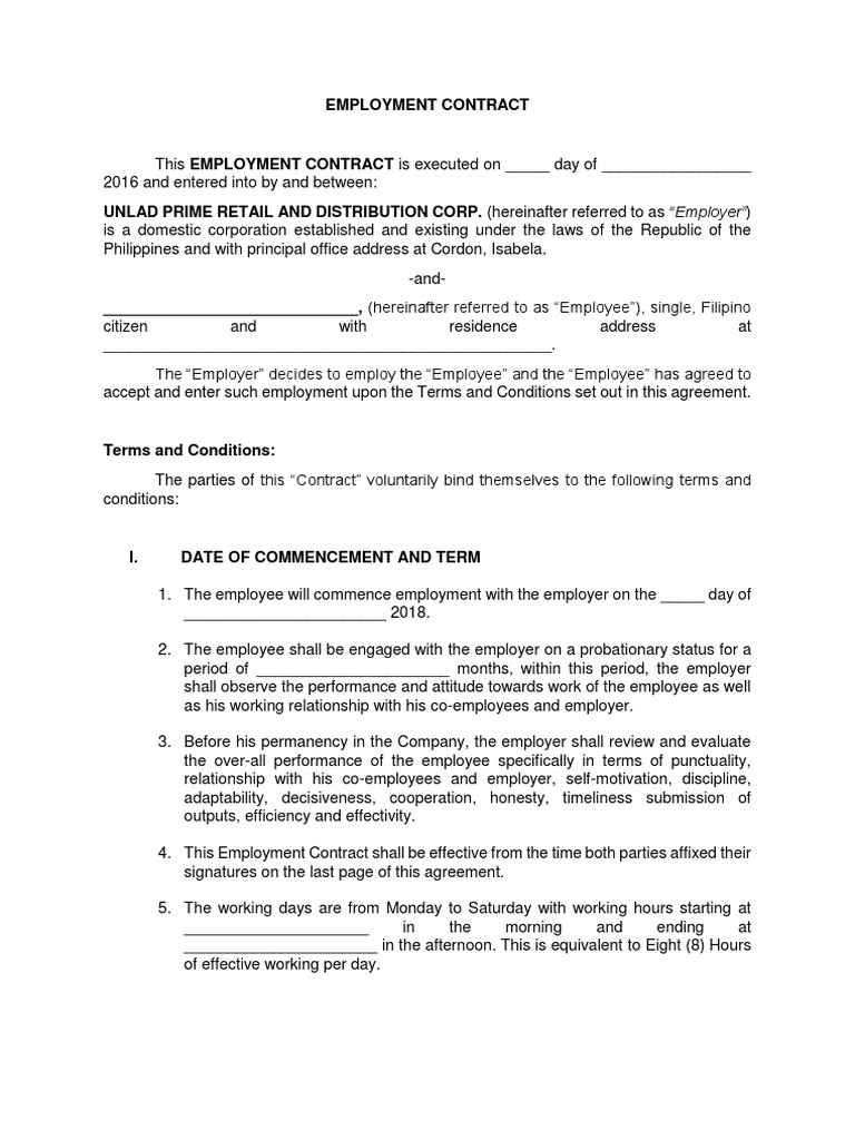 Employment Contract for Ultra Mega Staff | PDF | Working Time | Employment