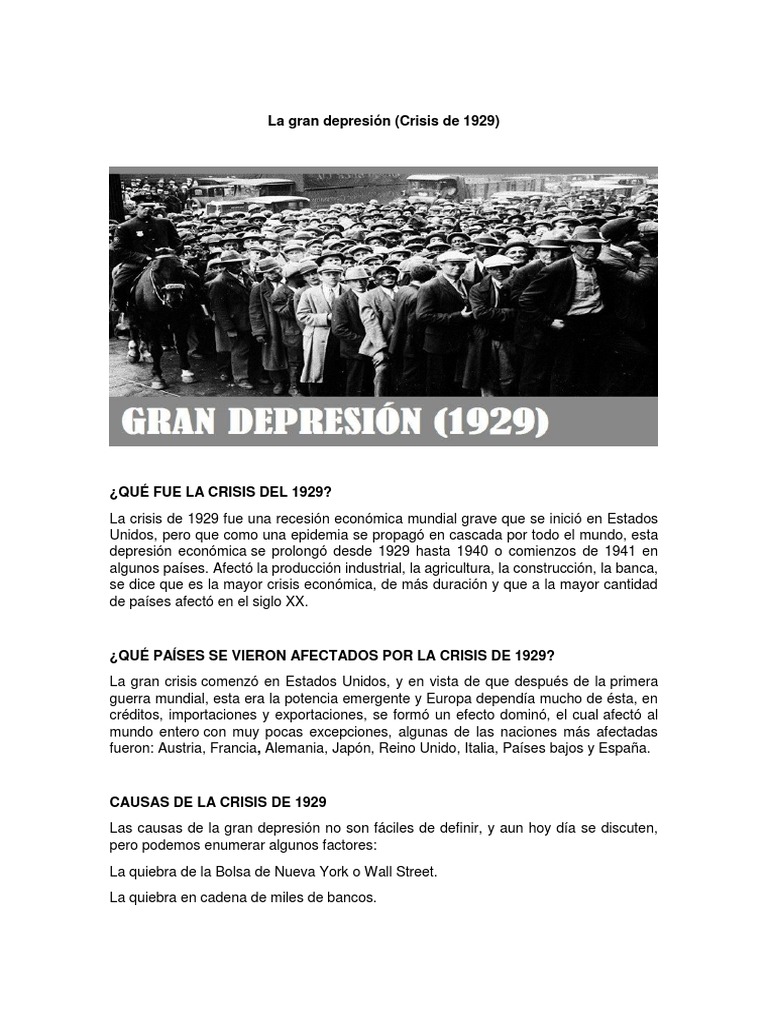 La Crisis de 1929 | PDF | Gran depresion | Desempleo