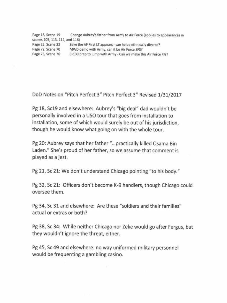 Pentagon Script Notes Pitch Perfect 3 | PDF