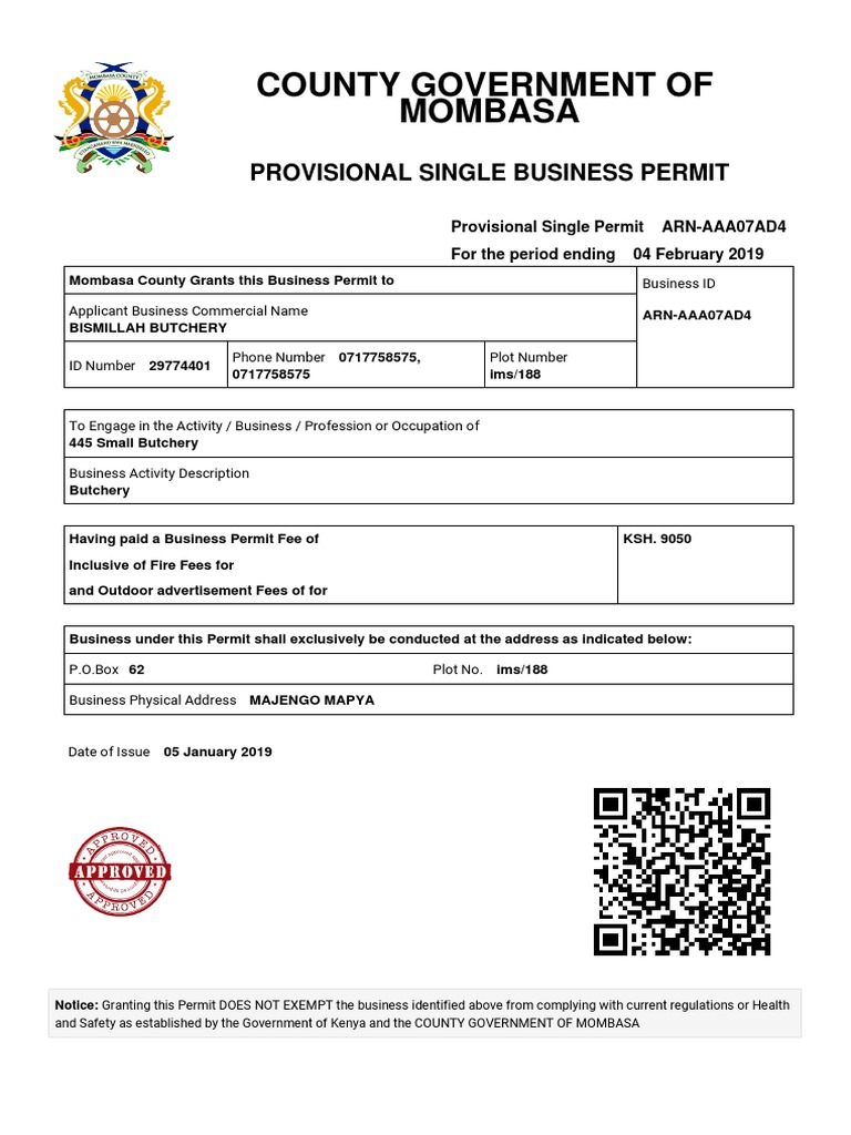 Mombasa Single Business Permit Details | PDF