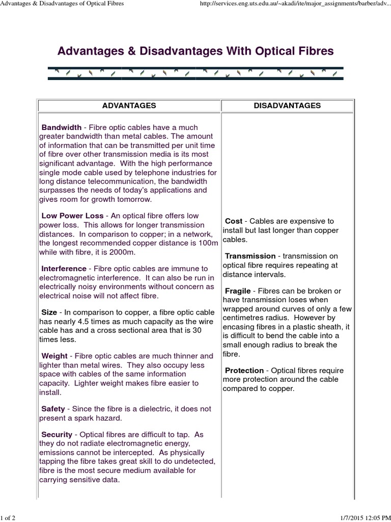 Advantages and Disadvantages of Optical Fibres | PDF | Coaxial Cable ...