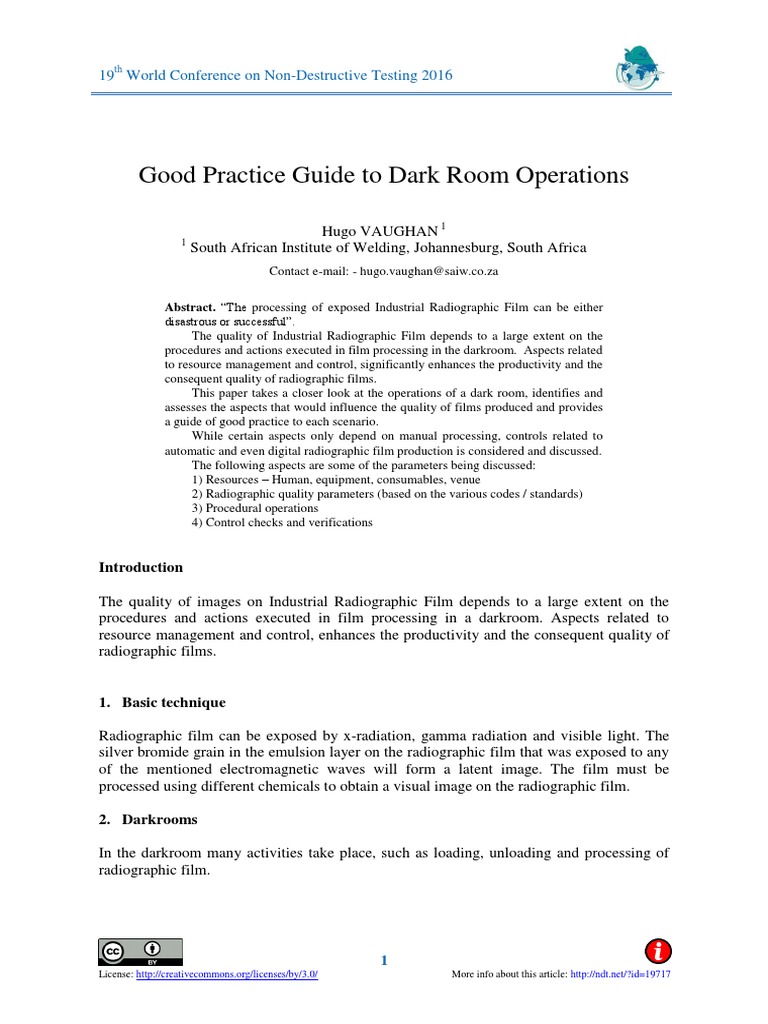 Good Practices Guide To Dark Rooms Operations | PDF | Radiography ...