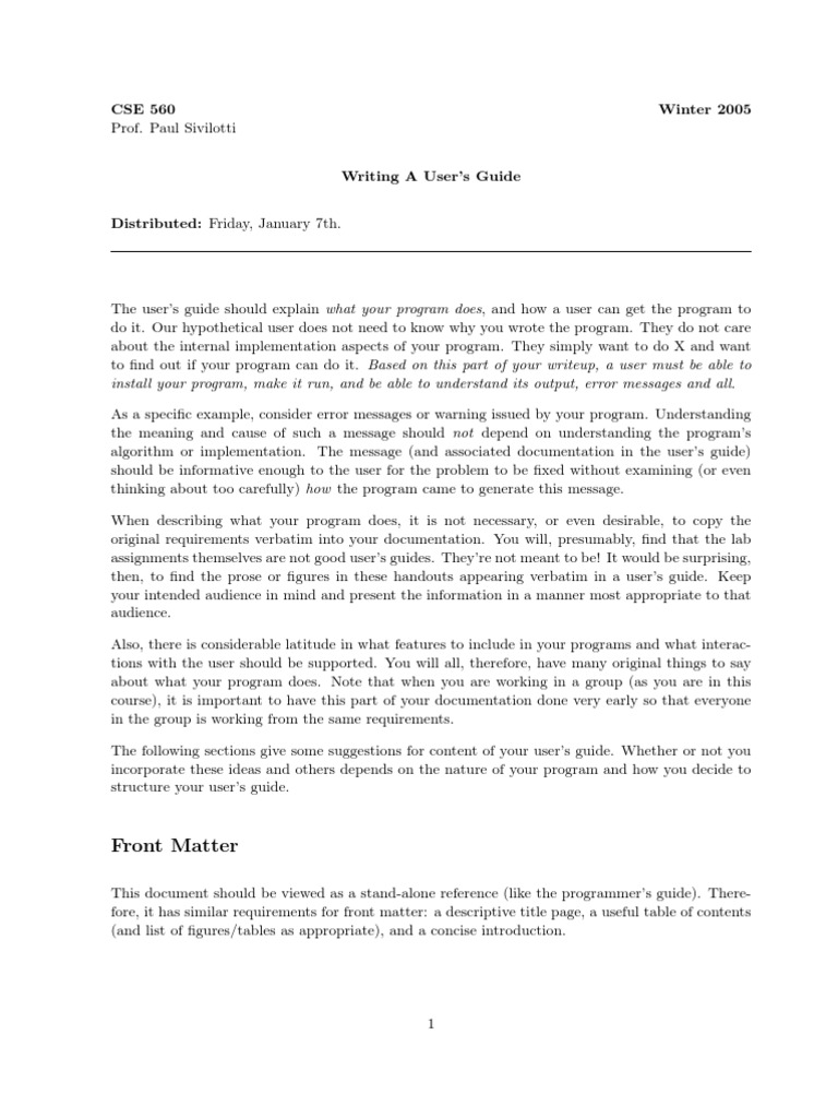 User's Guide for CSE 560 Program | PDF | Computer Program | Programming