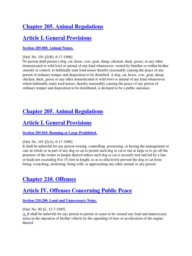 Chapter 205. Animal Regulations Article I. General Provisions PDF