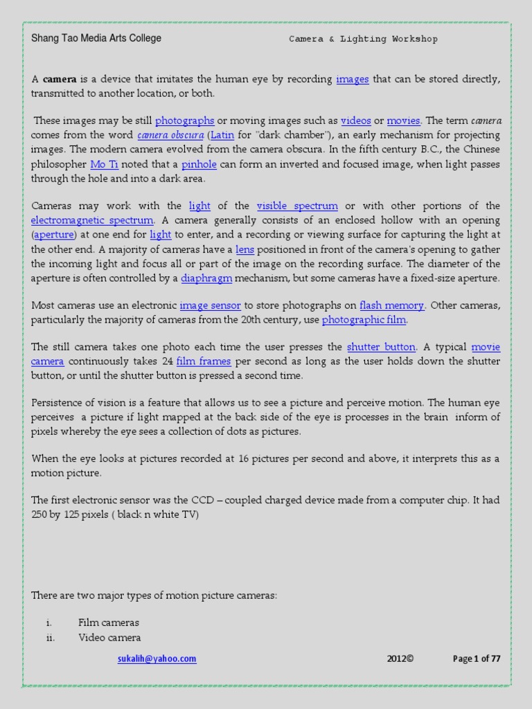 Camera Operations Photography and Lighti | PDF | Retina | Camera