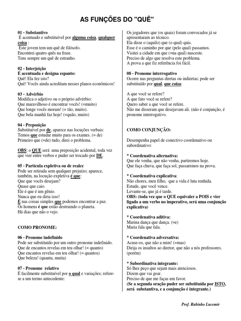 Função Do QUE e Do SE | PDF | Pronome | Assunto (gramática)