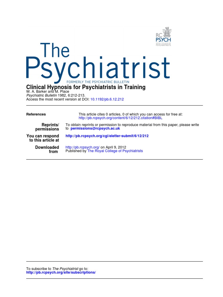Clinical Hypnosis For Psychiatrists in Training Psychiatric Bulletin