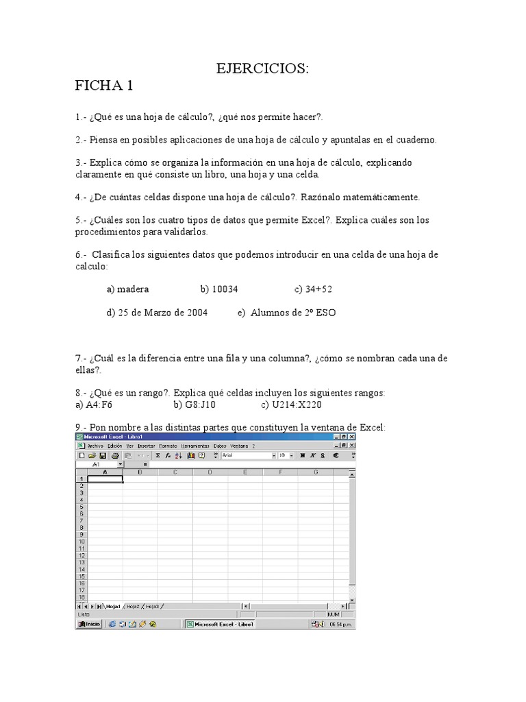 Ejercicios de Excel y Hoja de Cálculo | PDF | Hoja de cálculo ...