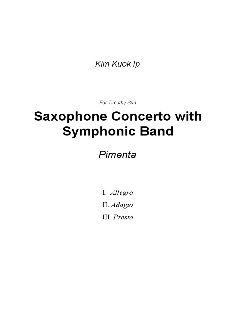Saxophone Concerto PDF Saxophone Tenor Saxophone
