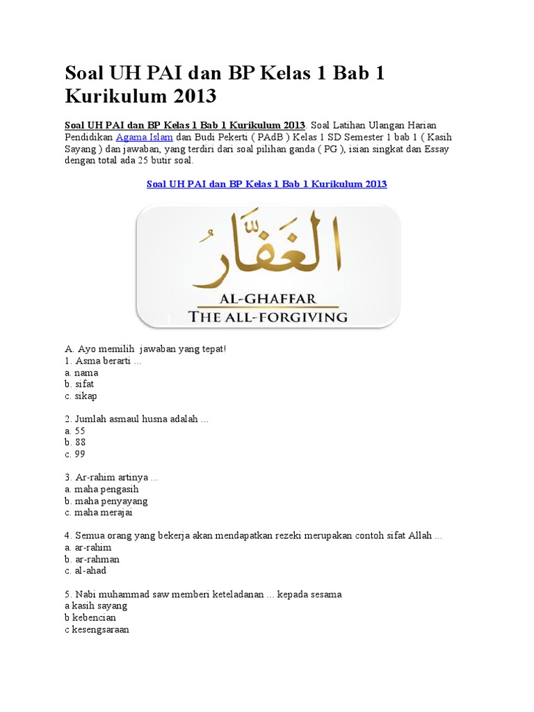 Soal Kls 1 Bab 1 Docx